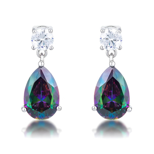 9.9 CT RHODIUM MYSTIC IRIDESCENT TEARDROP EARRINGS