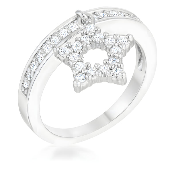 STAR 0.25 CT CZ RHODIUM SIMPLE HOLIDAY CHARM BAND RING