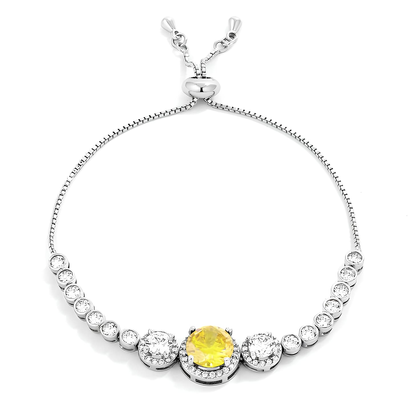 ADJUSTABLE RHODIUM GRADUATED YELLOW CZ BOLO STYLE TENNIS BRACELET