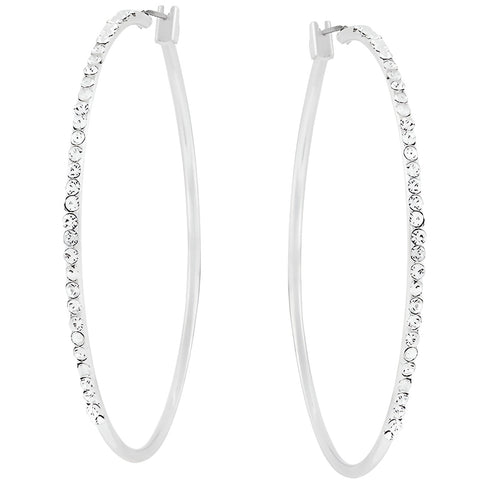 2 INCH RHODIUM FINISH CUBIC ZIRCONIA HOOP EARRINGS - PIERGIORGIO CERRONI