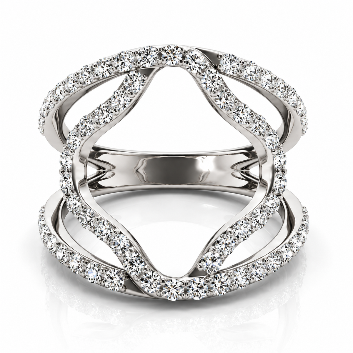 DUAL BAND FLORAL MOTIF DIAMOND EMBELLISHED RING IN WHITE GOLD (5/8 CTTW)