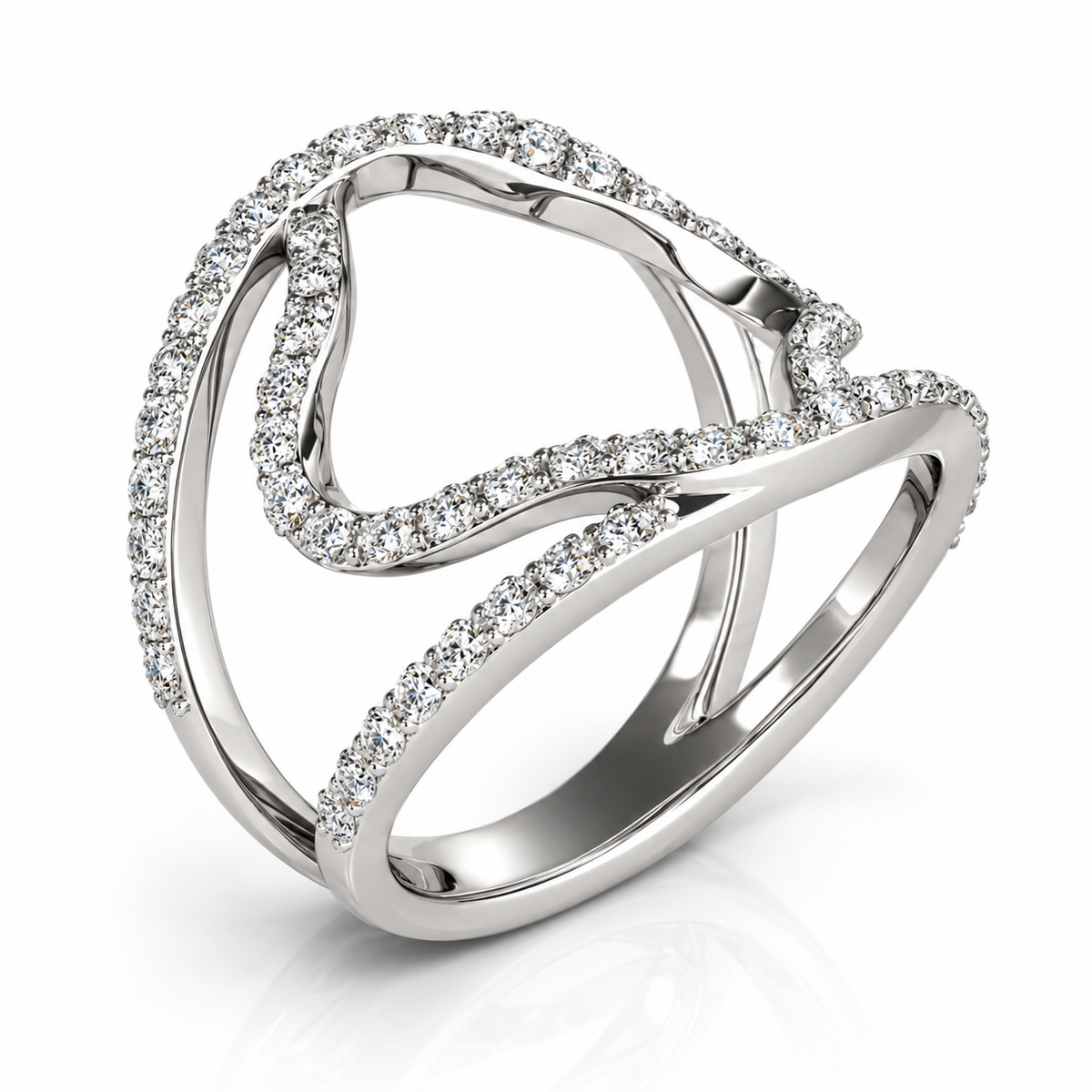 DUAL BAND FLORAL MOTIF DIAMOND EMBELLISHED RING IN WHITE GOLD (5/8 CTTW)