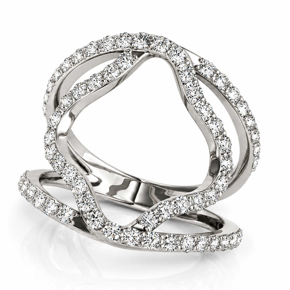 DUAL BAND FLORAL MOTIF DIAMOND EMBELLISHED RING IN WHITE GOLD (5/8 CTTW)